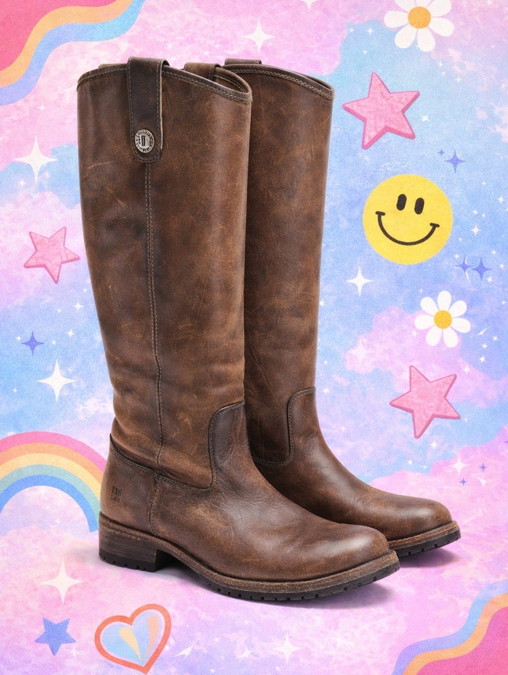 Frye Melissa Lug Tall Boots Brown Leather Riding Knee High Size 6.5  #3471374